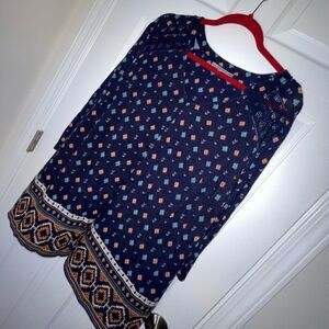 Daniel Rainn 2X blue blouse 3/4 sleeve